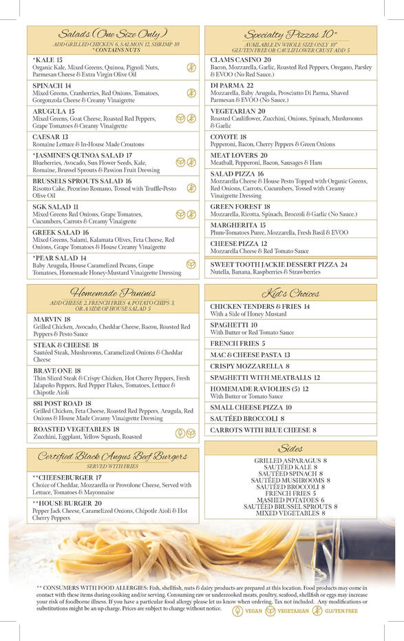 Sonia's Gourmet Kitchen Menu Back