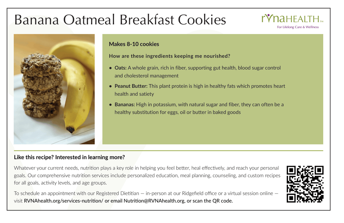 RVNAhealth Banana Oatmeal Breakfast Cookies Recipe Card Back RVNAhealth Banana Oatmeal Breakfast Cookies Recipe Card Back
